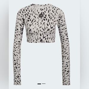 Long-Sleeve Cropped Leopard Print Top - White/Black